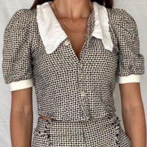 Zara Black & White Tweed Crop Top S